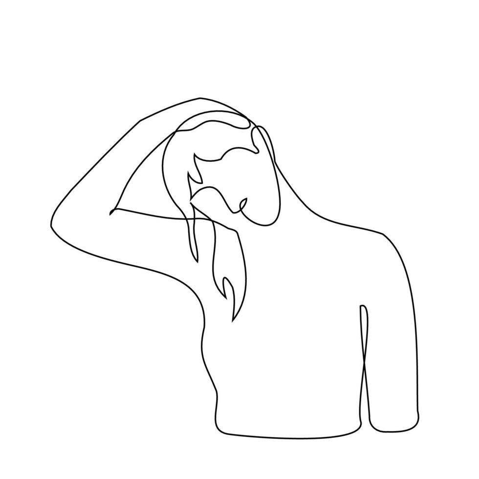 kvinna stretching henne nacke - ett linje teckning. begrepp värma upp för de nacke, morgon- övningar vektor