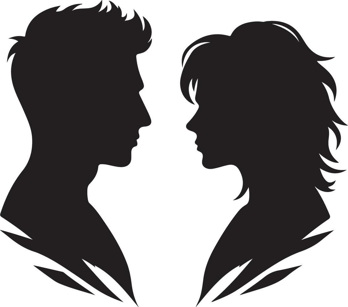 minimal wütend Mann und Ehefrau Paar Streiten, schwarz Farbe Vektor Silhouette