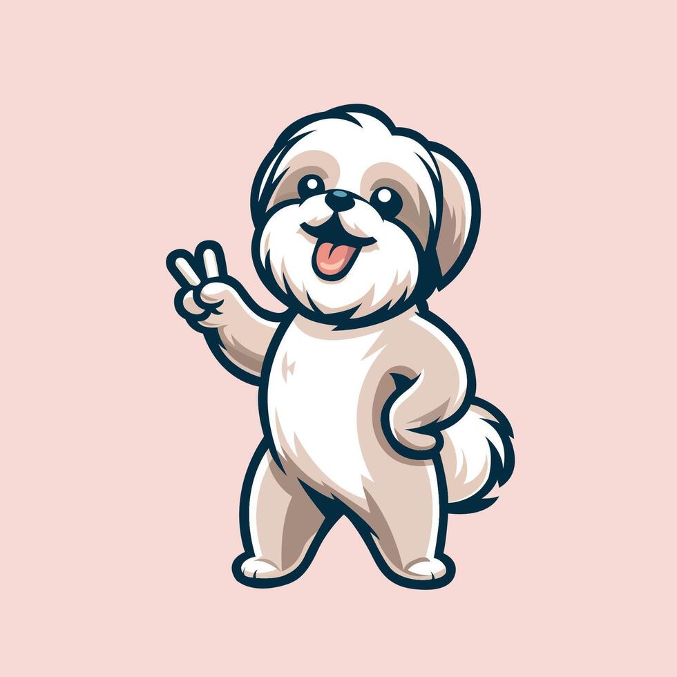 ai generiert zuversichtlich shih tzu Frieden Geste Illustration Vektor