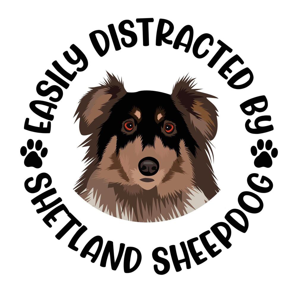 leicht abgelenkt durch Sheltie Hund T-Shirt Design Profi Vektor