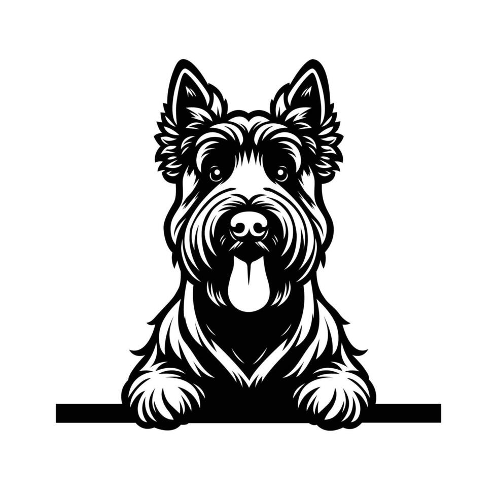 ai genererad svart och vit skott terrier hund kikar ansikte silhuett illustration vektor