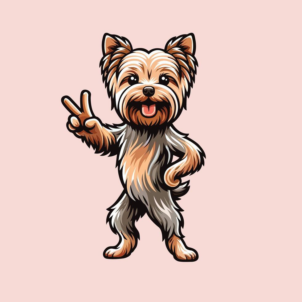 ai generiert zuversichtlich Yorkshire Terrier Frieden Geste Illustration Vektor