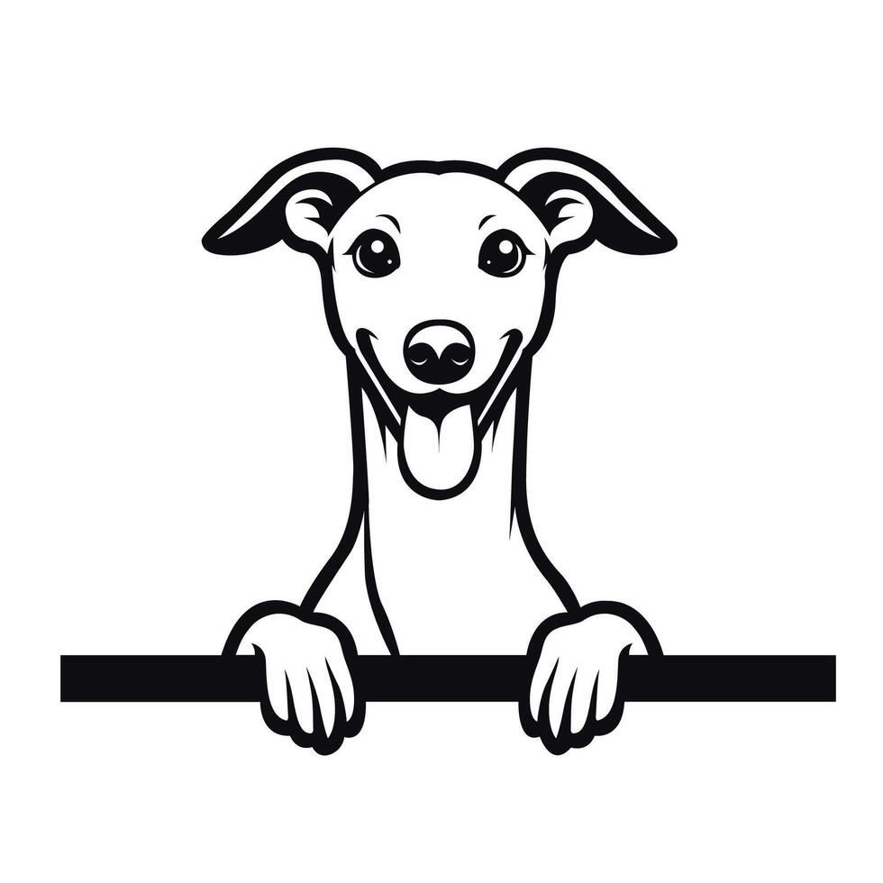 ai generiert schwarz und Weiß Whippet Hund spähen Gesicht Silhouette Illustration vektor