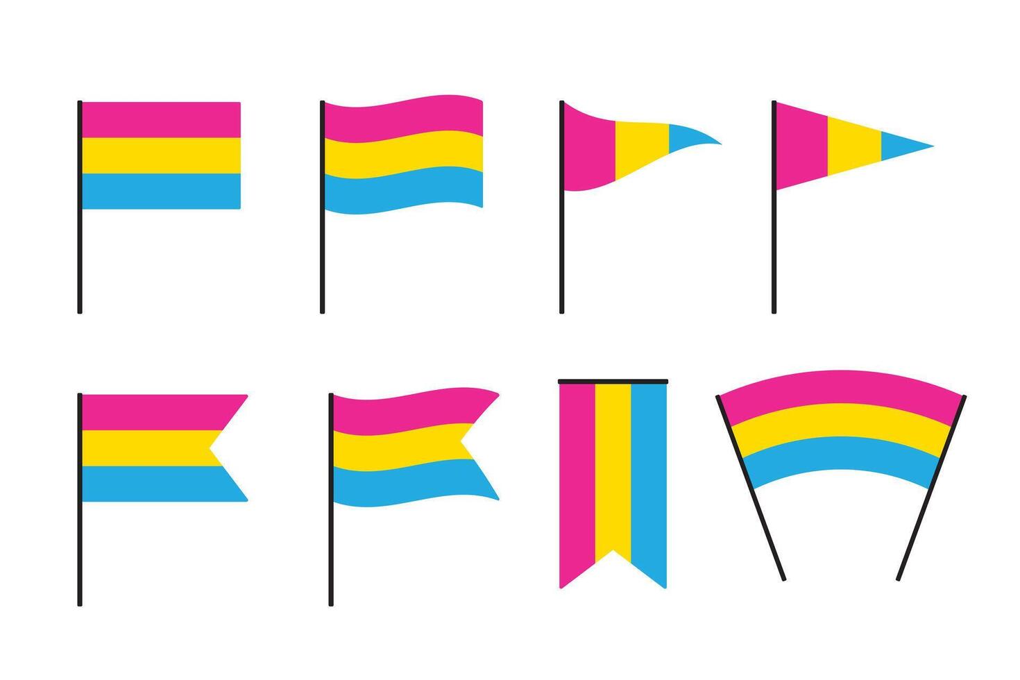 uppsättning av pansexual flaggor. lgbtqi begrepp. platt vektor illustration.