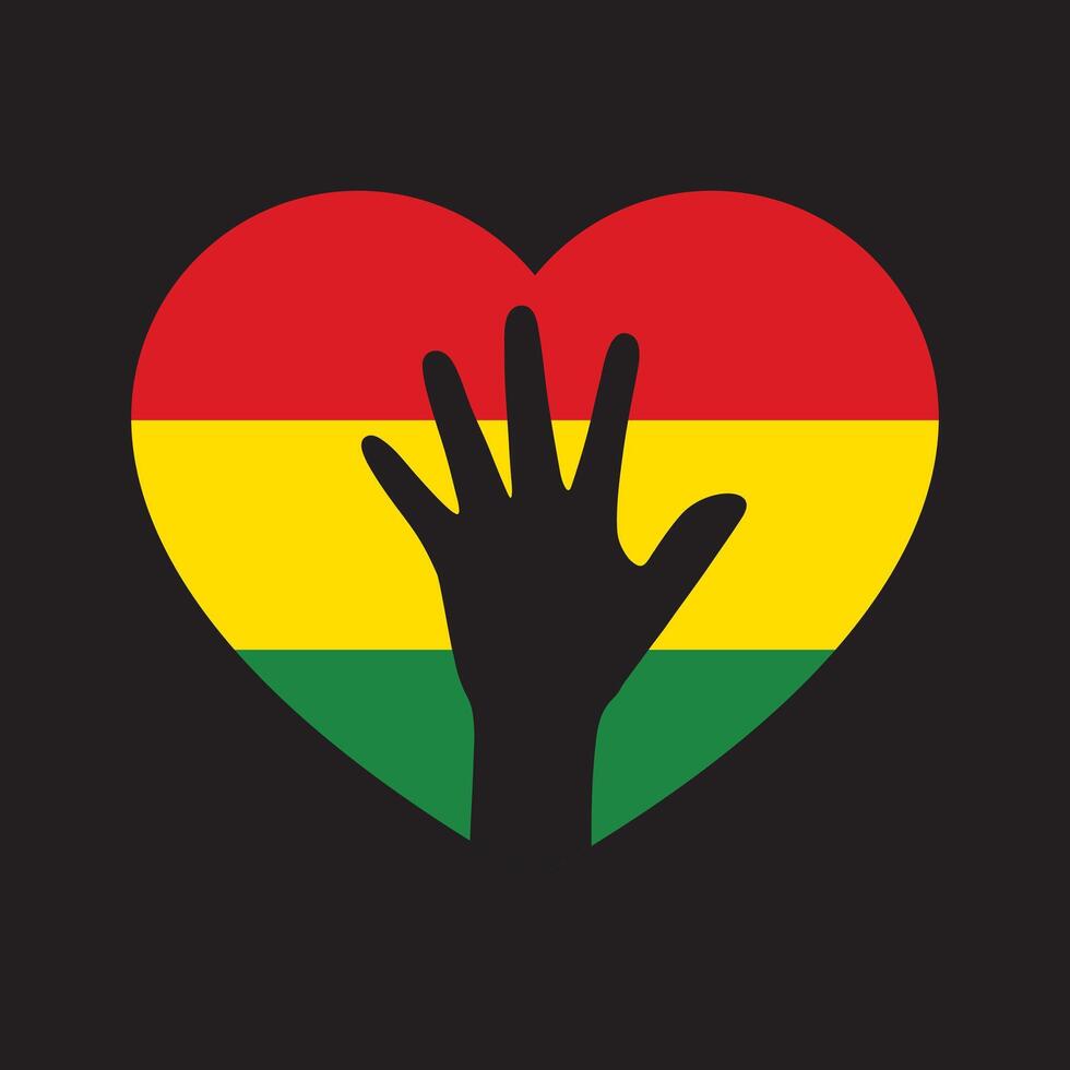 Rot, Gelb und Grün farbig Herz gestalten Symbol wie das Farben von schwarz Geschichte Monat Flagge. eben Vektor Illustration.