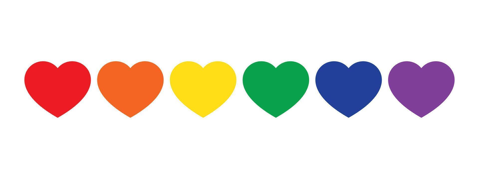 regnbåge färgad hjärta form ikoner. hbtqi, stolthet månad begrepp. vektor