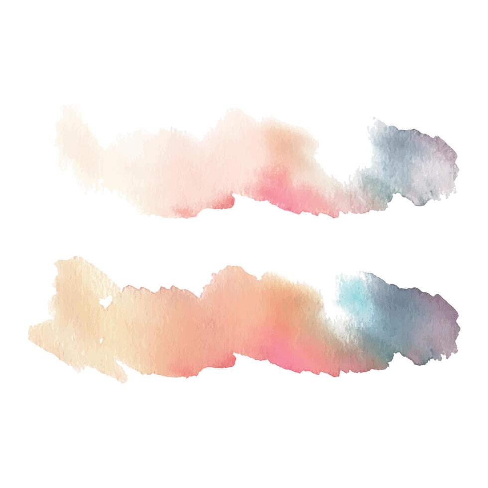 Farbe wäscht, Flecken im Pfirsich Flaum, Rosa und blau-türkis. Hand gezeichnet Aquarell Illustration. ein einstellen von Elemente von variieren Grad von Transparenz isoliert von das Hintergrund. vektor