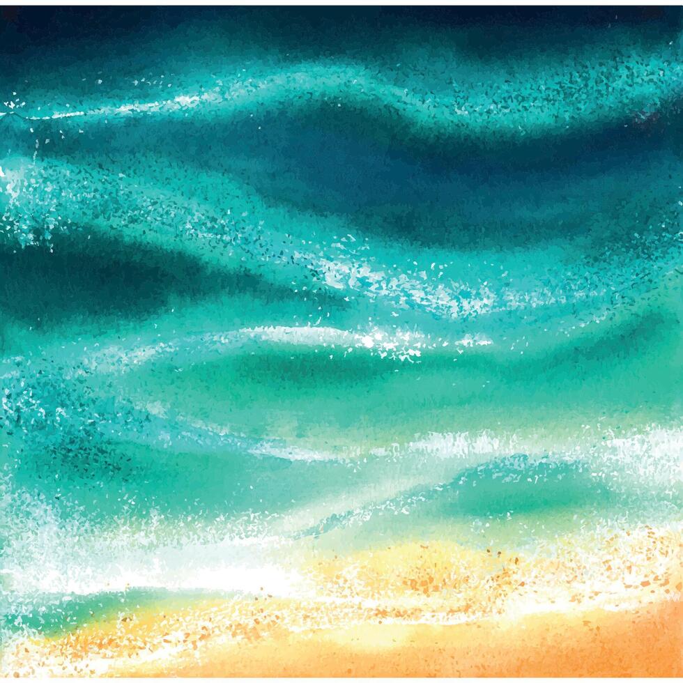 Strand, Ozean mit Sand und azurblau Wellen, oben Sicht. Aquarell Illustration, malen. zum das Hintergrund, Dekoration und Design von Poster, Postkarten, Banner, Drucke, Dekor. vektor