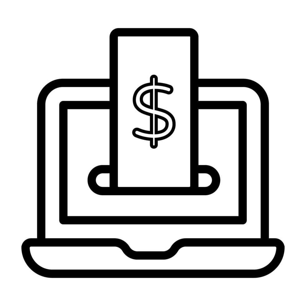 sedel inuti bärbar dator visa upp uppkopplad pengar ikon vektor