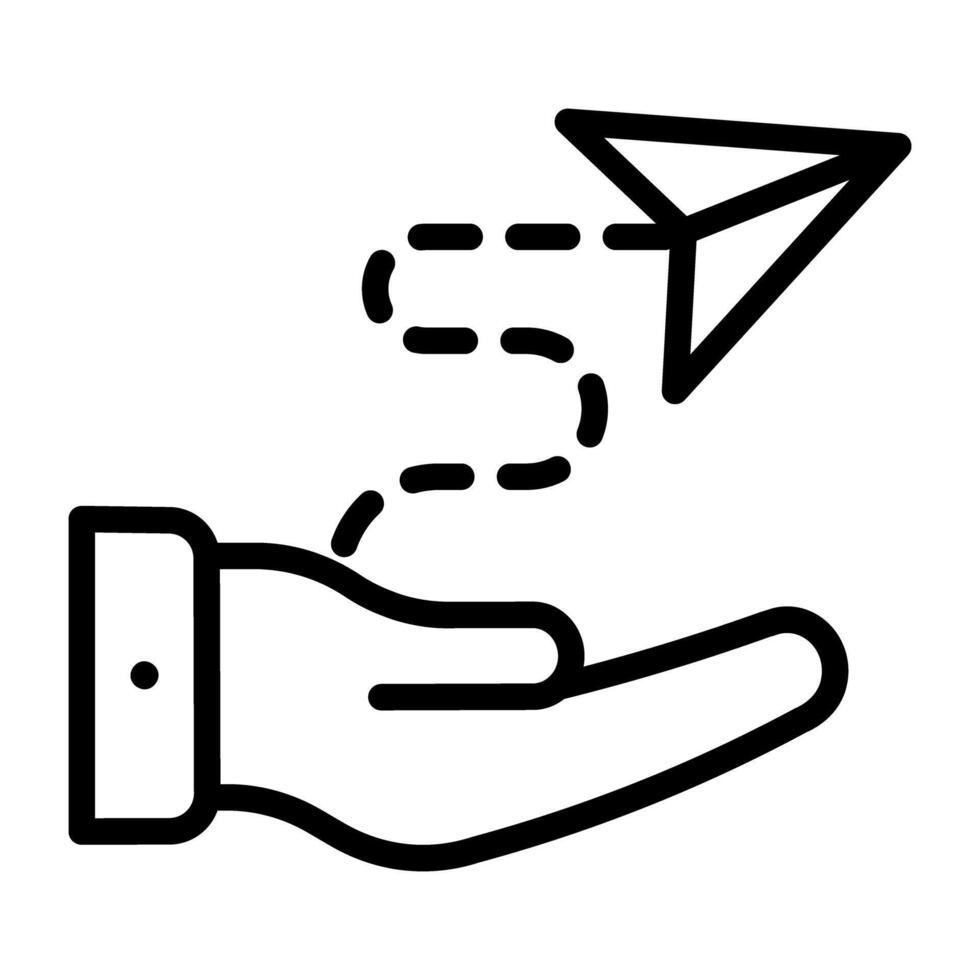 Papier Flugzeug auf Hand präsentieren Botschaft Absender Symbol vektor