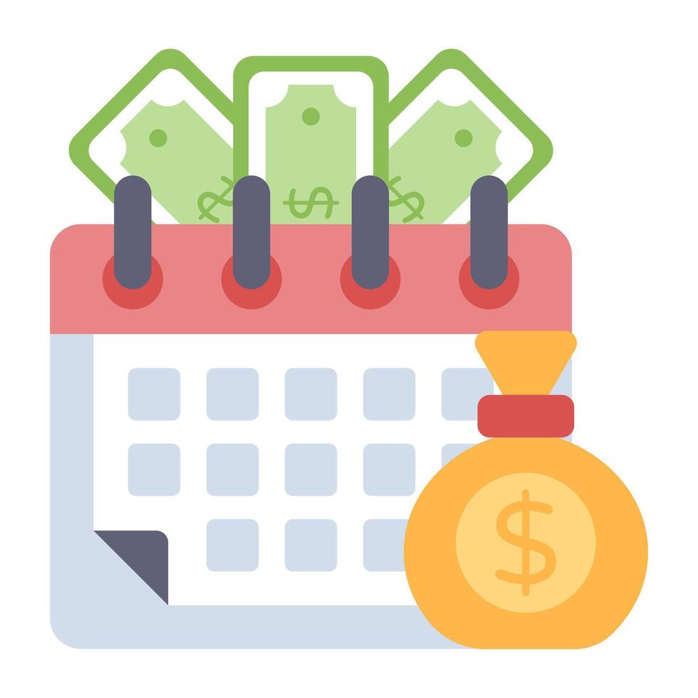 kalender med valuta, ikon av avlöningsdag vektor