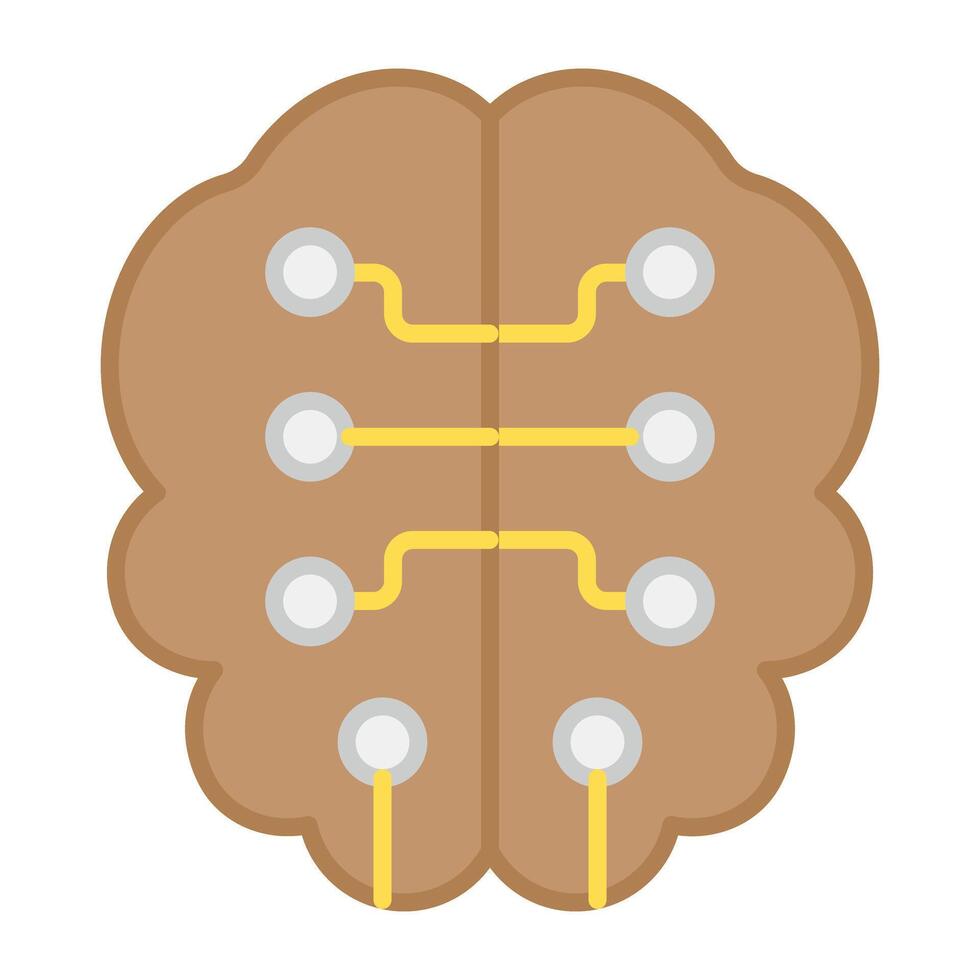 en platt design, ikon av digital hjärna vektor