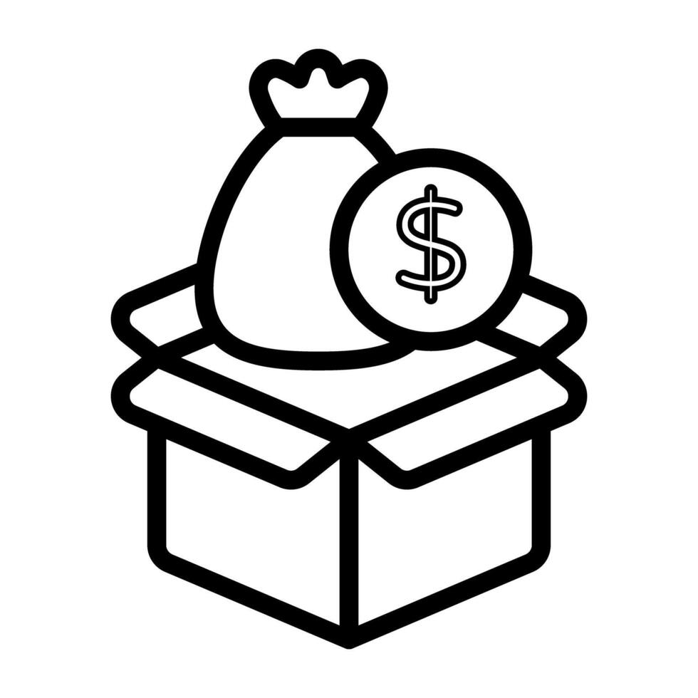översikt design, ikon av pengar låda vektor