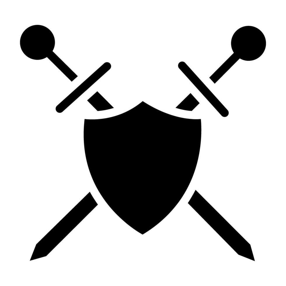 Schwerter und Schild Symbol im modern Vektor Stil