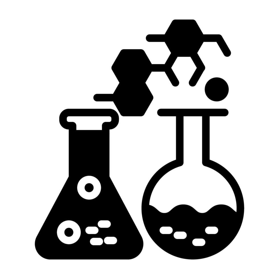labb kolvar med reaktion betecknar begrepp av kemisk experimentera ikon vektor
