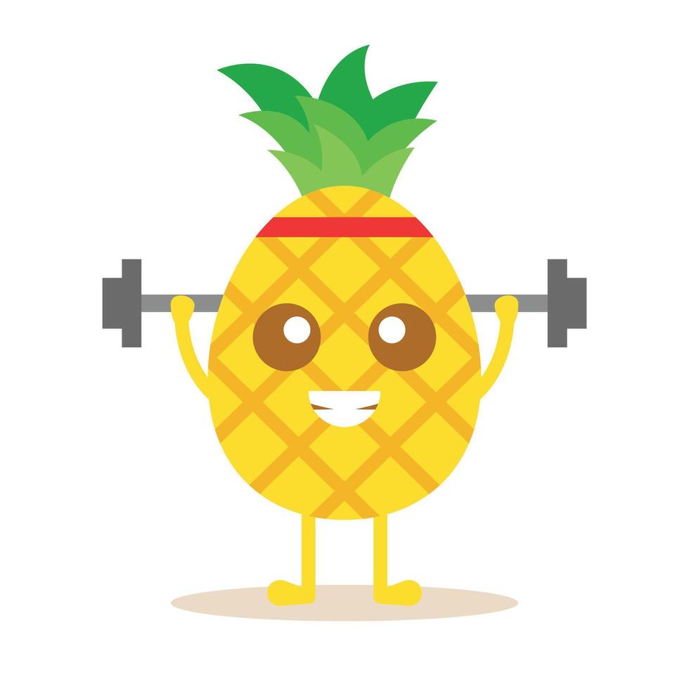 süß Ananas Charakter Heben Gewichte. frisch Früchte Übung Vektor Illustration.