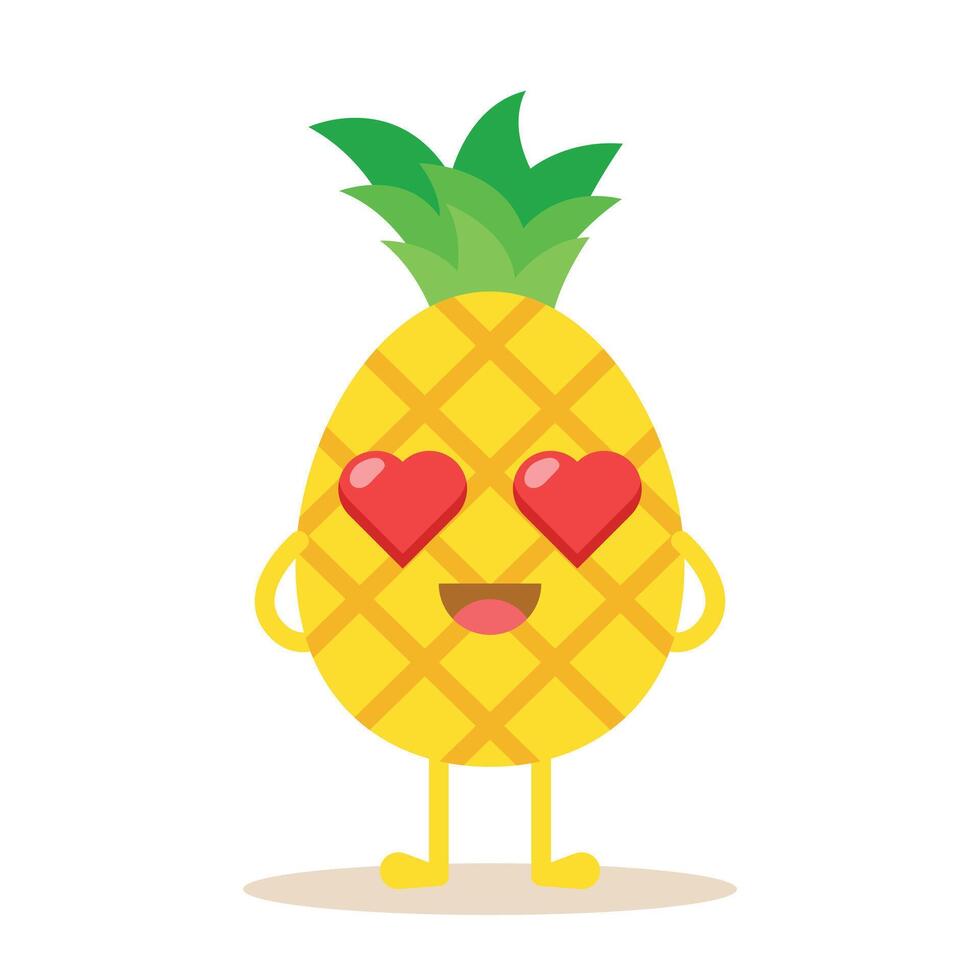 söt ananas tecken falla i kärlek. vektor illustration av frukt isolerat på vit bakgrund.