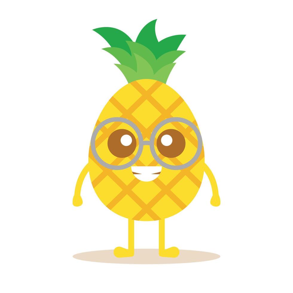 smart söt ananas karaktär med glasögon. färsk frukt vektor illustration.