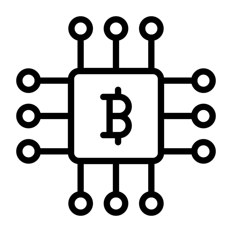 ikon av bitcoin chip, översikt design vektor