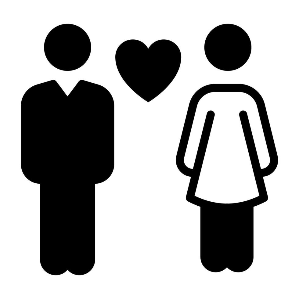 romantisk par ikon, fast design av flicka med pojke och hjärta vektor