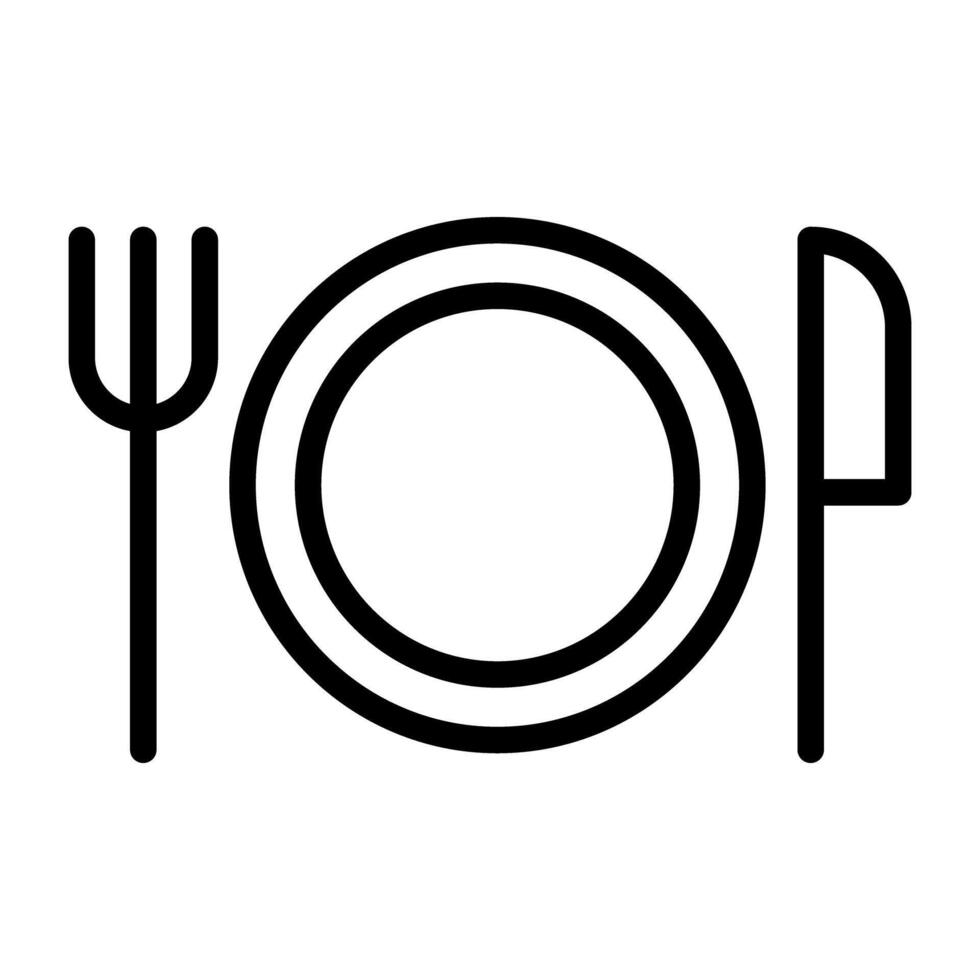 ikon av tallrik, gaffel och kniv, bestick översikt design vektor
