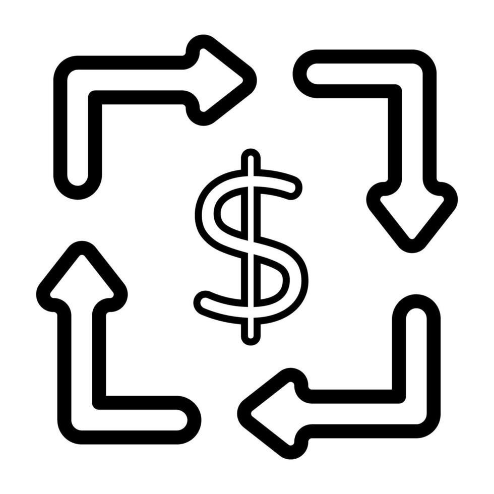Dollar mit reversibel Pfeile, finanziell fließen Symbol vektor