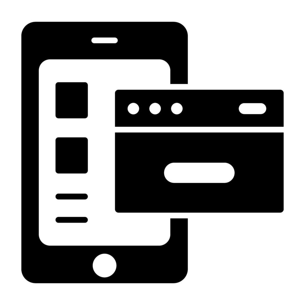en glyf design, ikon av mobil hemsida vektor