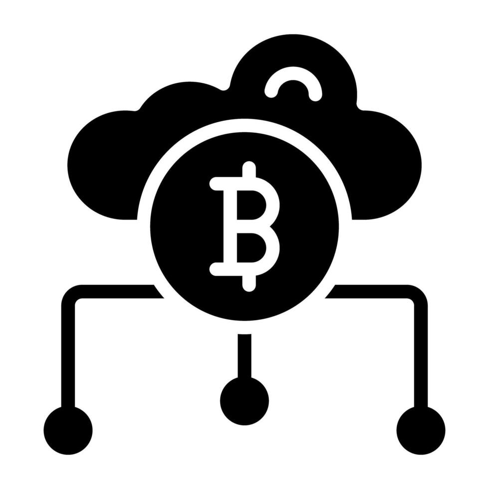 moln bitcoin nätverk ikon i fast design vektor