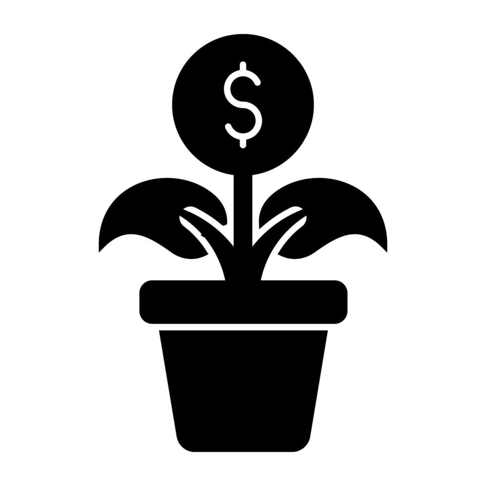 en glyf design, ikon av pengar växt vektor