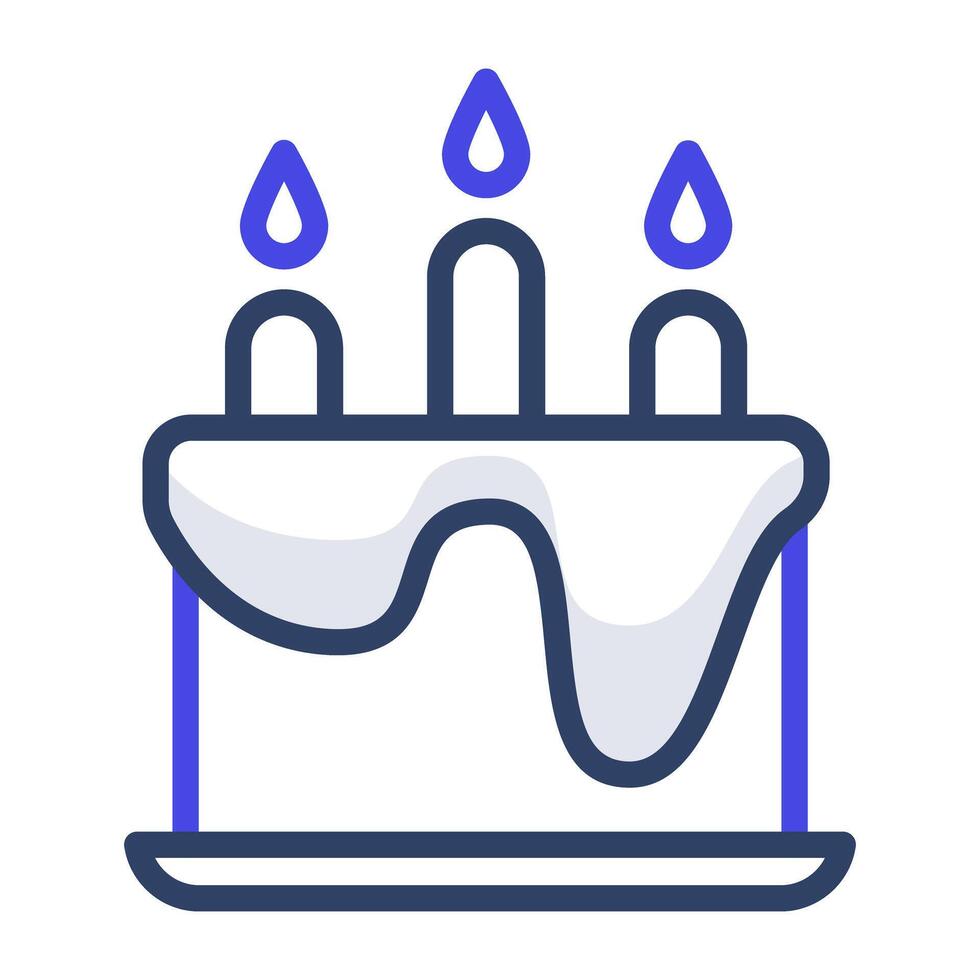 Partykuchen mit Kerzen darauf, flacher Designvektor des Geburtstagskuchens vektor