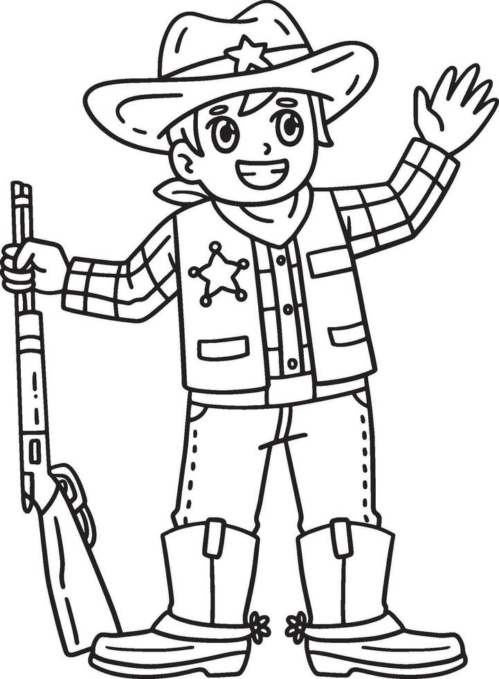 Cowboy Sheriff isoliert Färbung Seite zum Kinder vektor
