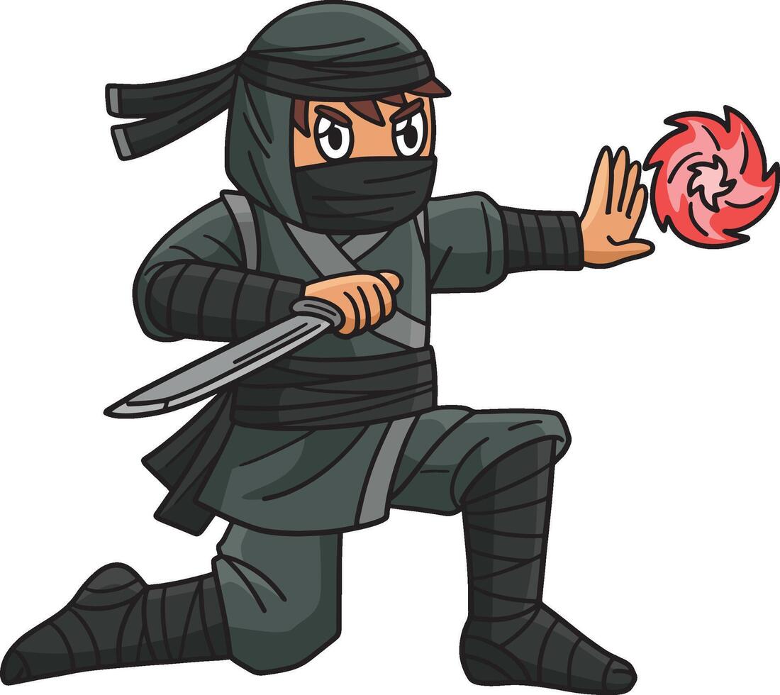 Ninja und Chakra Energie Karikatur farbig Clip Art vektor