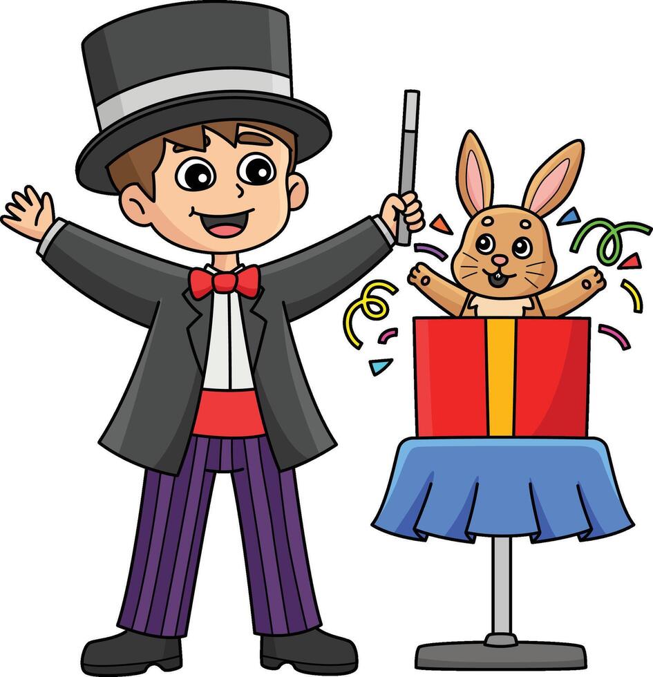 Geburtstag Zauberer mit Hase Karikatur Clip Art vektor