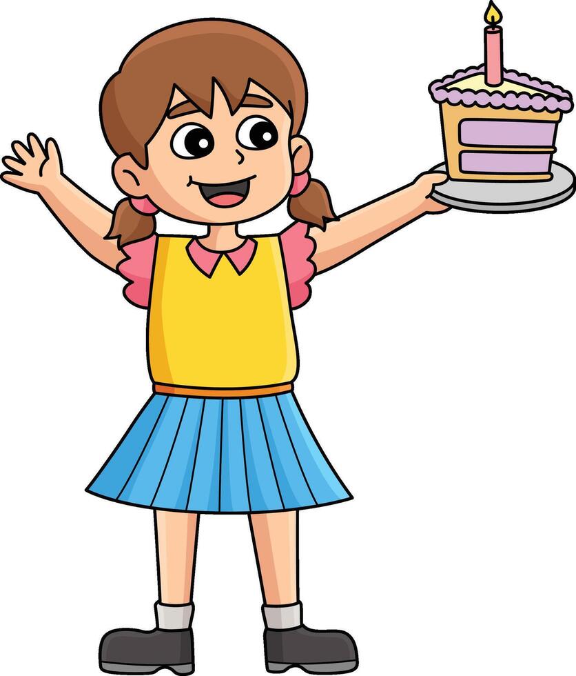 Mädchen halten glücklich Geburtstag Kuchen Karikatur Clip Art vektor