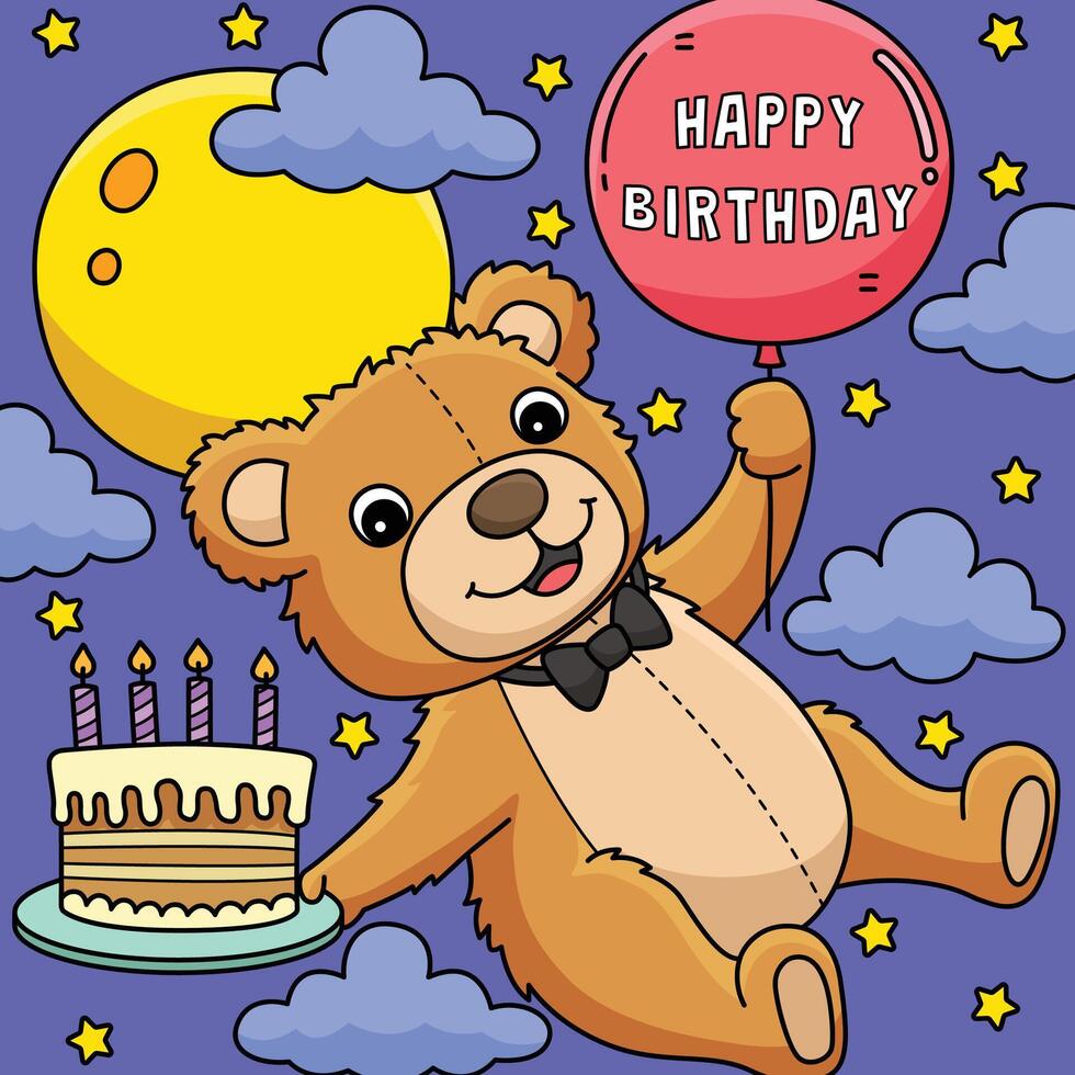 glücklich Geburtstag Teddy Bär farbig Karikatur vektor