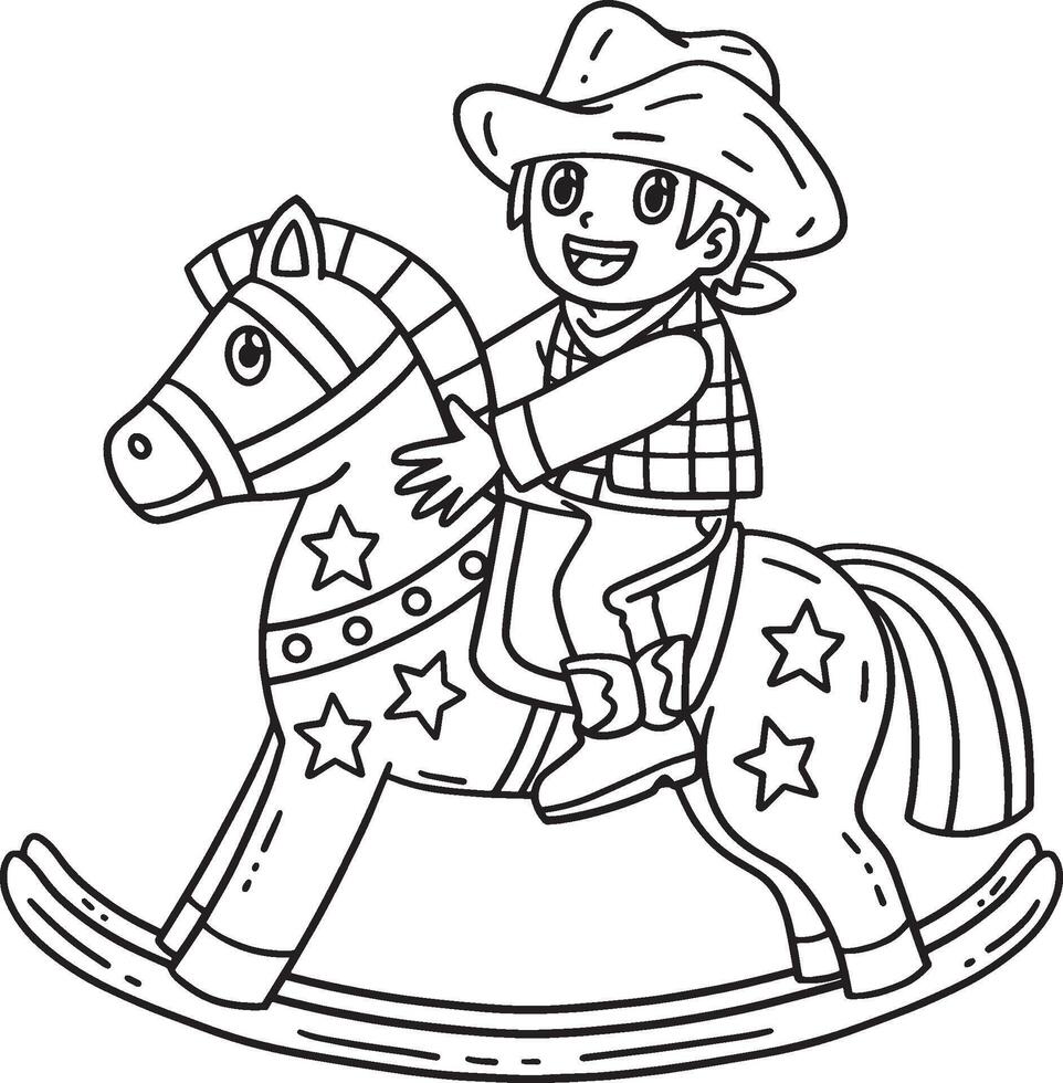 Cowboy Kind auf schaukeln Pferd Spielzeug isoliert vektor