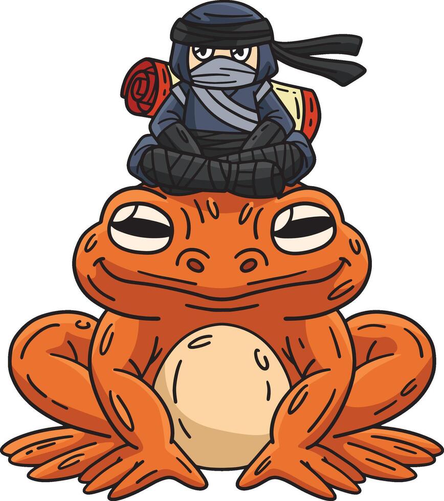 Ninja auf enorm Frosch Karikatur farbig Clip Art vektor