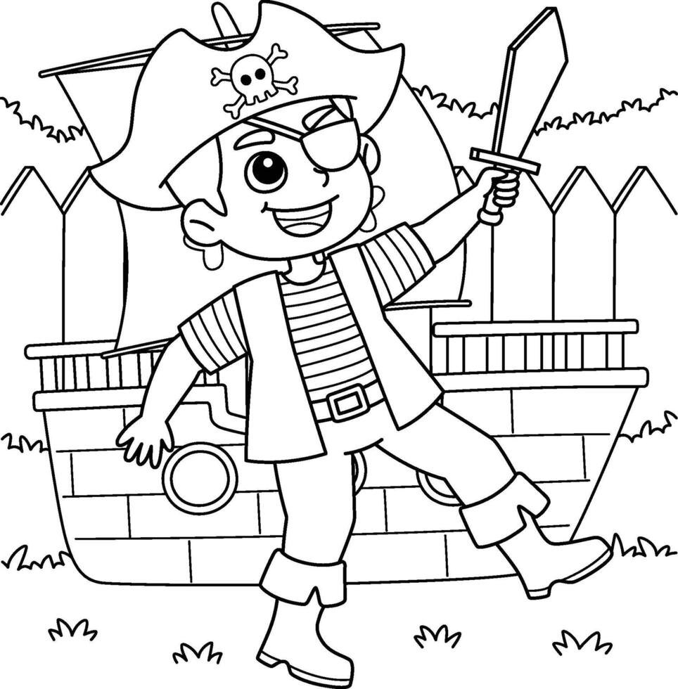pirat pojke färg sida för barn vektor