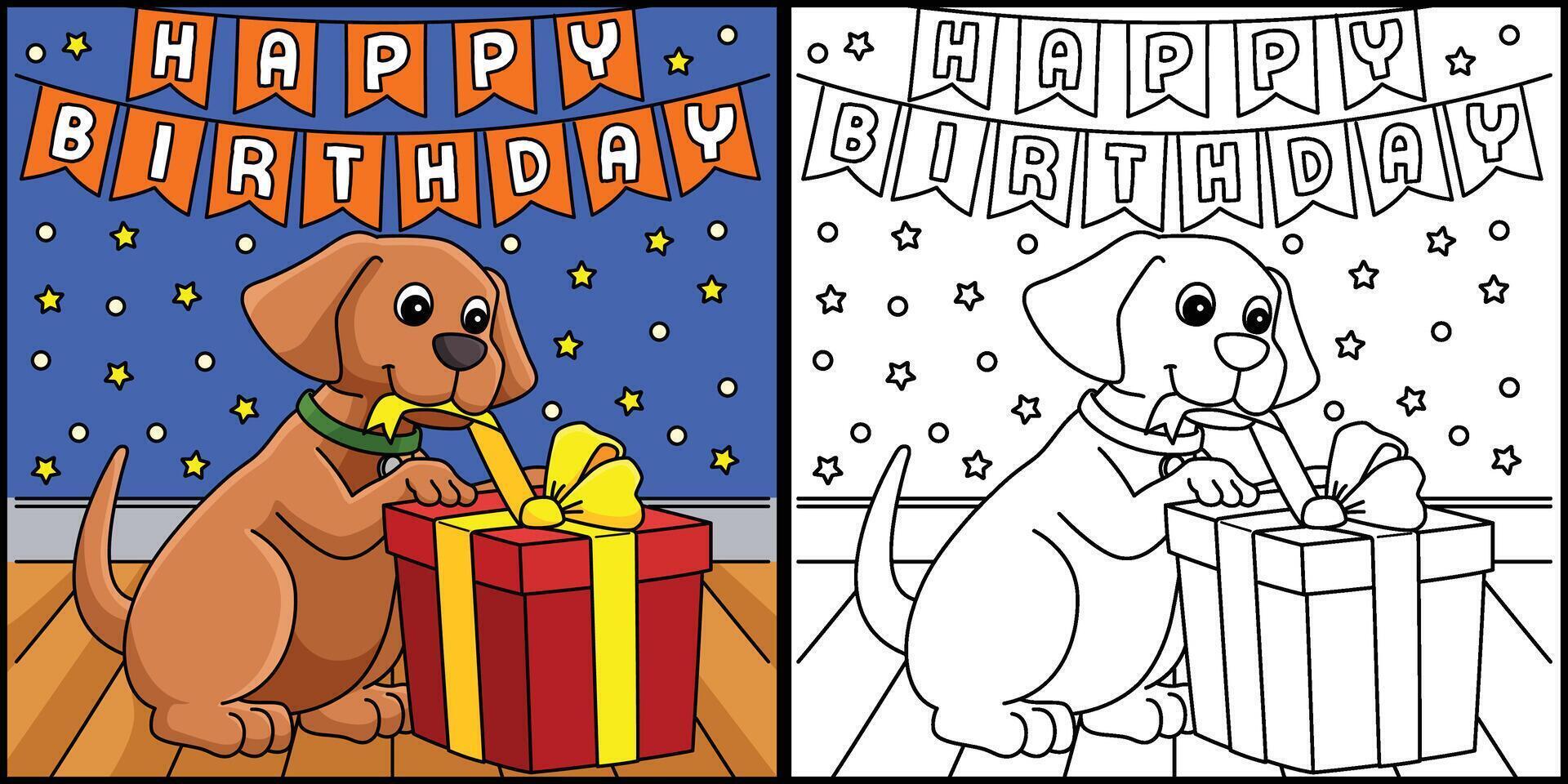 glücklich Geburtstag Hund mit ein Geschenk Illustration vektor