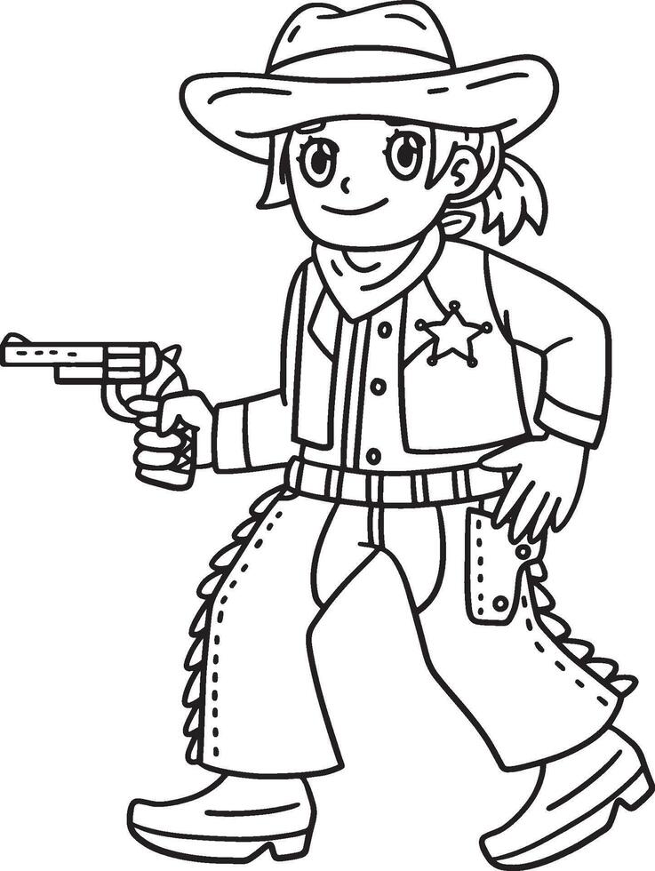 Cowgirl mit ein Gewehr isoliert Färbung Seite zum Kinder vektor