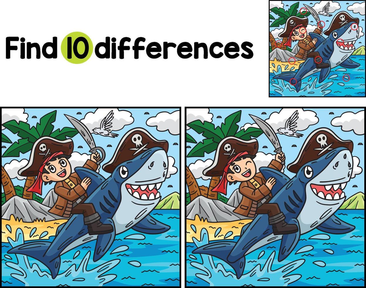pirat och haj hitta de skillnader vektor
