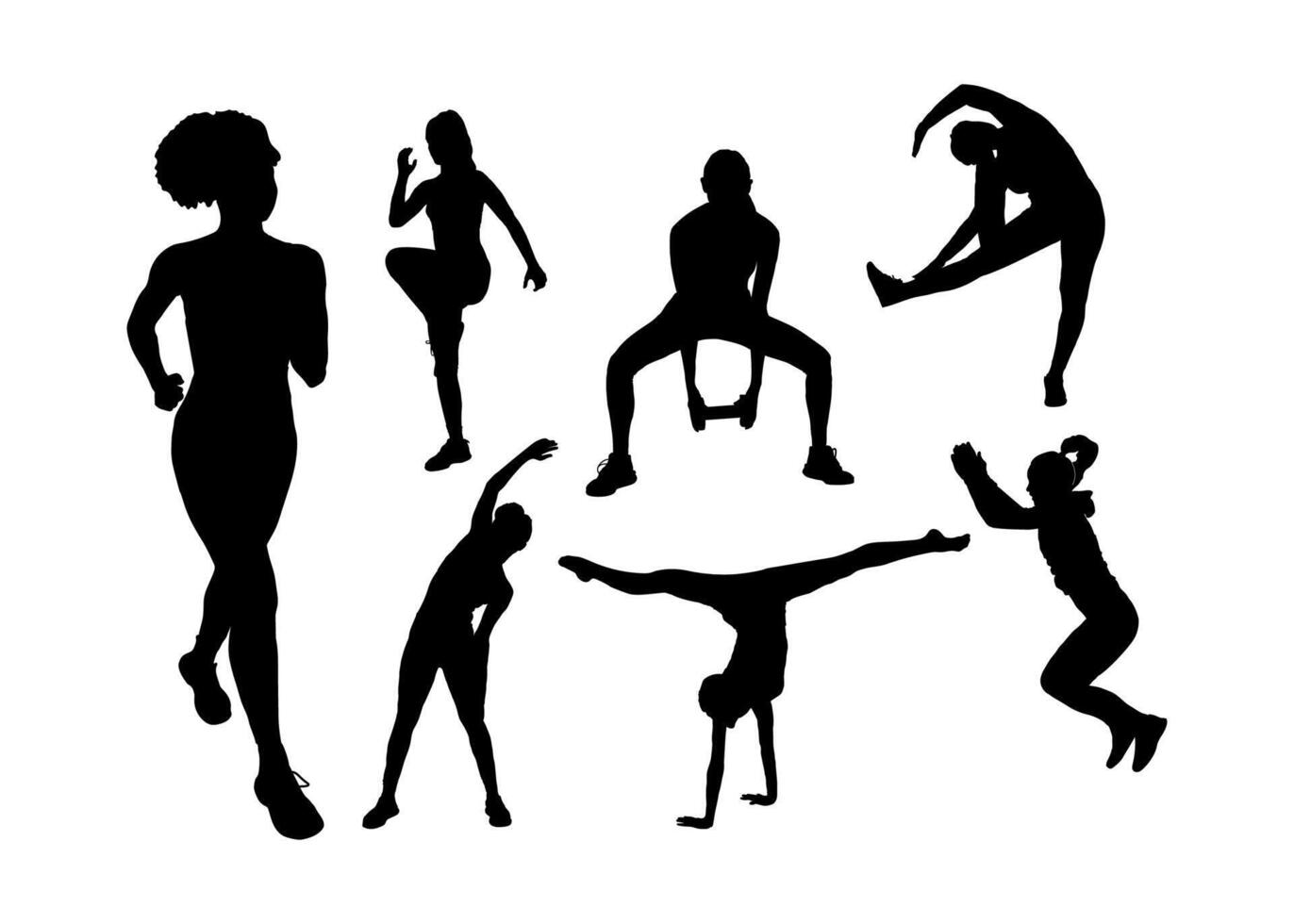 Silhouetten von Menschen tun Yoga. Vektor Illustration.