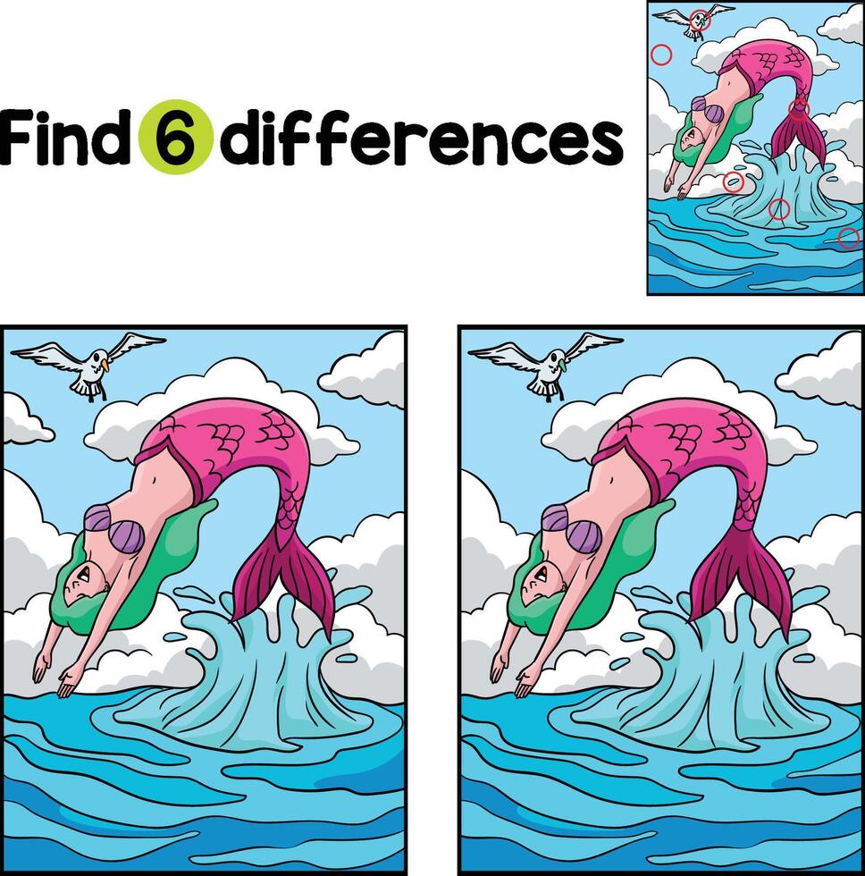 Meerjungfrau Backflip finden das Unterschiede vektor