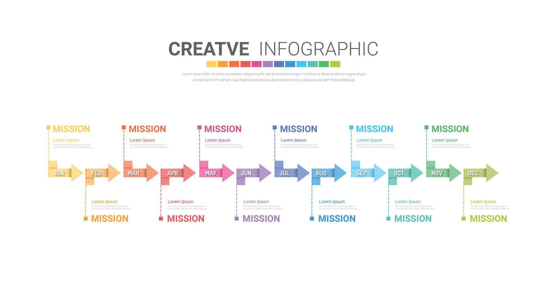 tidslinje företag för 12 månader, infographics element design och presentation kan vara Begagnade för företag begrepp med 12 alternativ, steg eller processer. vektor