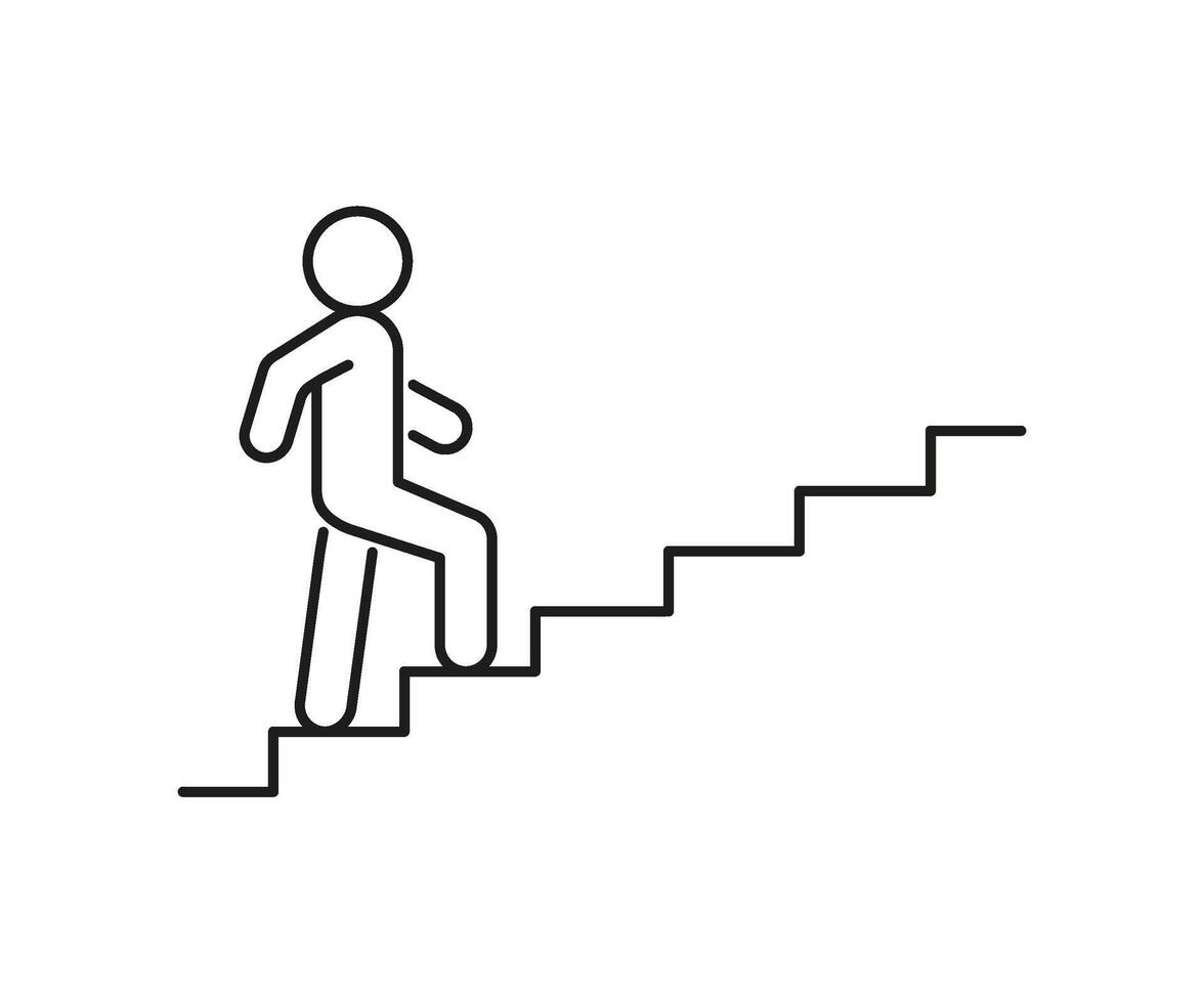 Treppe oben Person, Linie Symbol. Treppe, Schritte Richtung unterzeichnen. ziehen um nach oben. editierbar Schlaganfall. Vektor Illustration