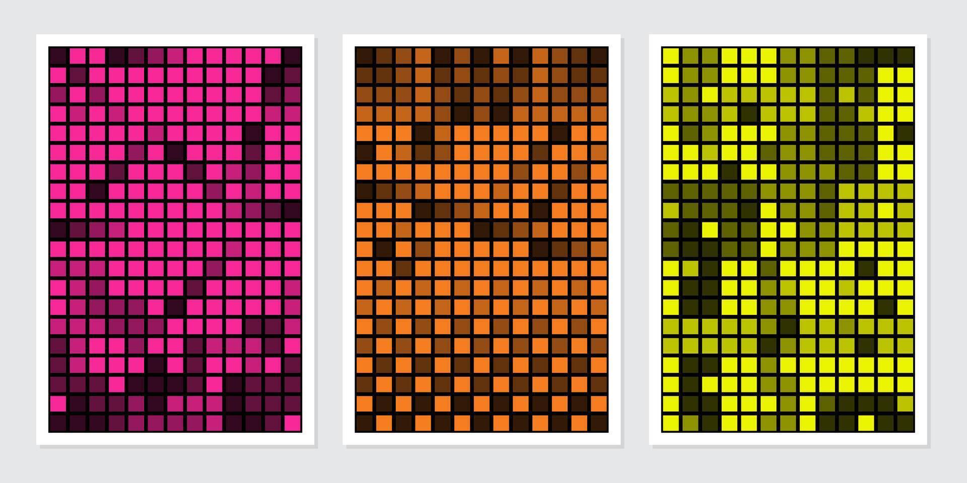 uppsättning abstrakt pixel bakgrund omslag vektor. modern digital tapet med färgrik. trogen landning sida illustration för varumärke, kommersiell, reklam, webb, affisch, kort vektor