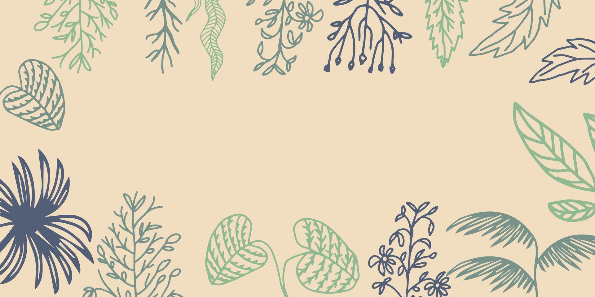 abstrakt botanisch Blatt und Blumen- Rahmen Hand gezeichnet Illustration im Gliederung Design Stil zum Poster und drucken Vorlage vektor