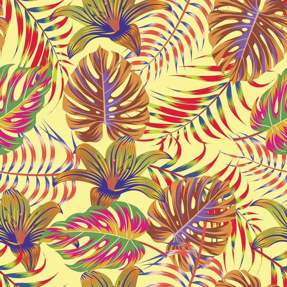 abstrakt sömlösa blommönster med löv. tropisk bakgrund vektor