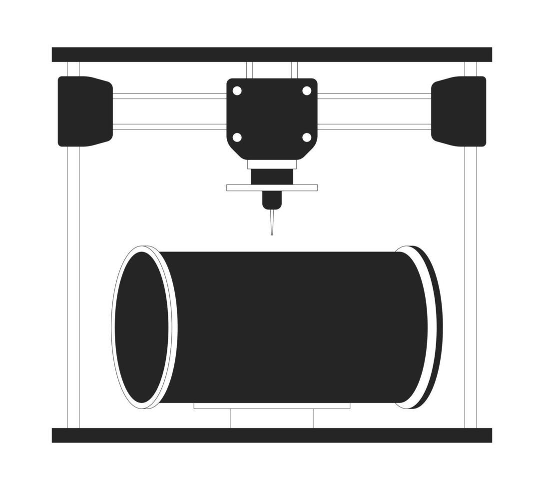 rörledning del på 3d skrivare svart och vit 2d linje tecknad serie objekt. tillsats tillverkning enhet isolerat vektor översikt Artikel. teknologi tredimensionell enfärgad platt fläck illustration