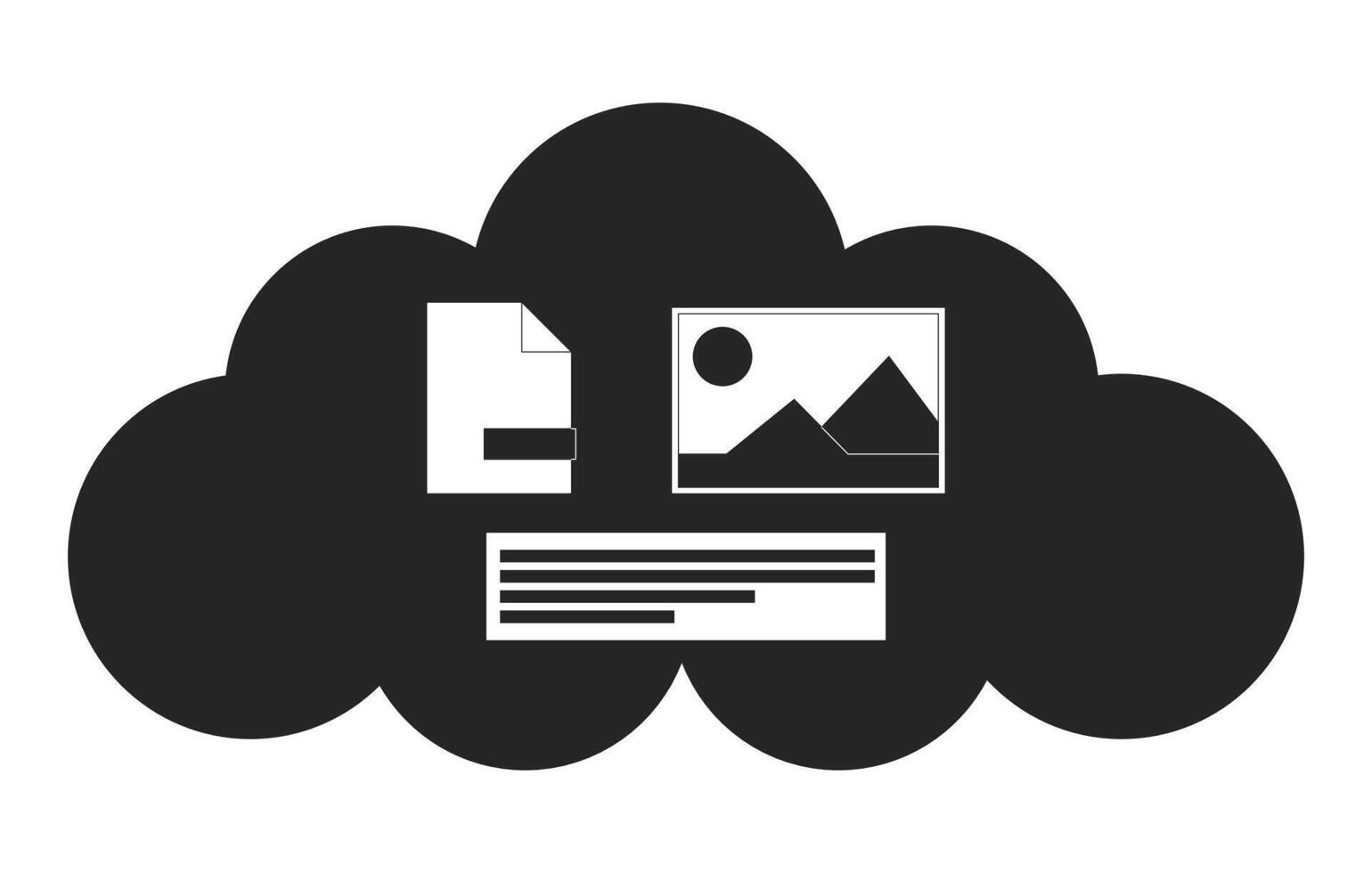 Wolke basierend Daten Lager schwarz und Weiß 2d Linie Karikatur Objekt. Software Entwicklung. virtuell Daten Server isoliert Vektor Gliederung Artikel. Datenbank Sicherheit online monochromatisch eben Stelle Illustration